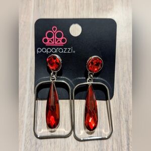 paparazzi Red Faceted Teardrop Rectangle Dangle Earrings